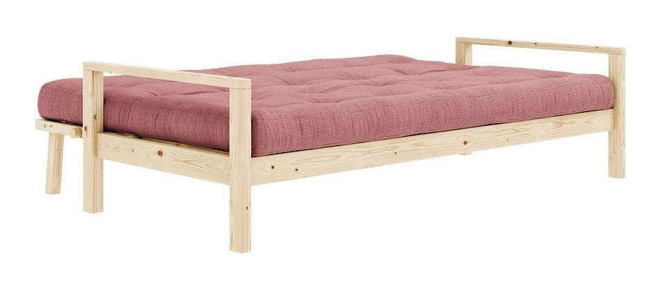 Knob Sofa bed, Lacquered pine, Sorbet Pink velvet