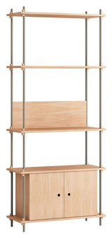 Shelving System w. cabinet, 1 bay, 3 shelves, H:200, Oak/Gray