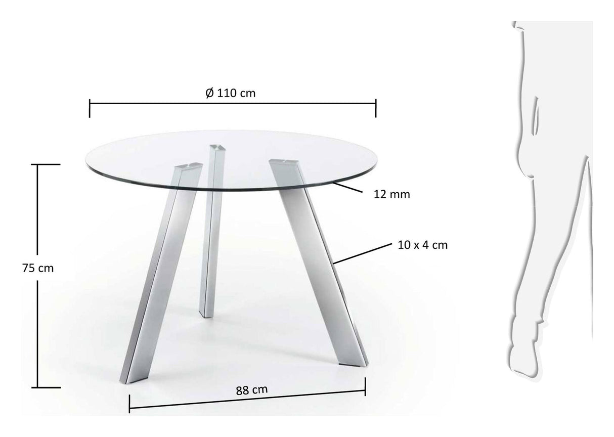 CARIB Dining table, Chrome, Tempered glass, Ø110