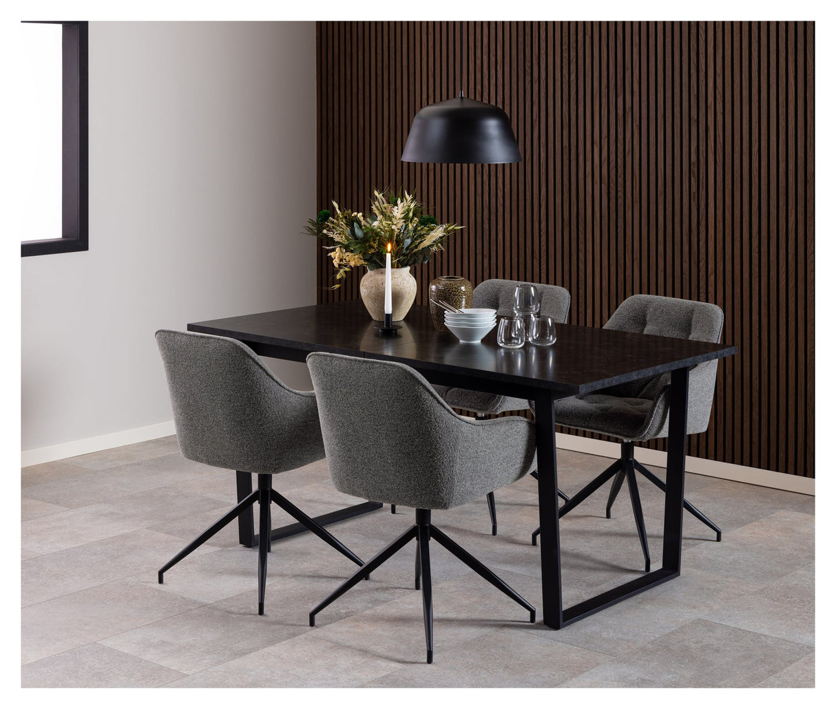 Amble, dining table 160/220cm- black marble