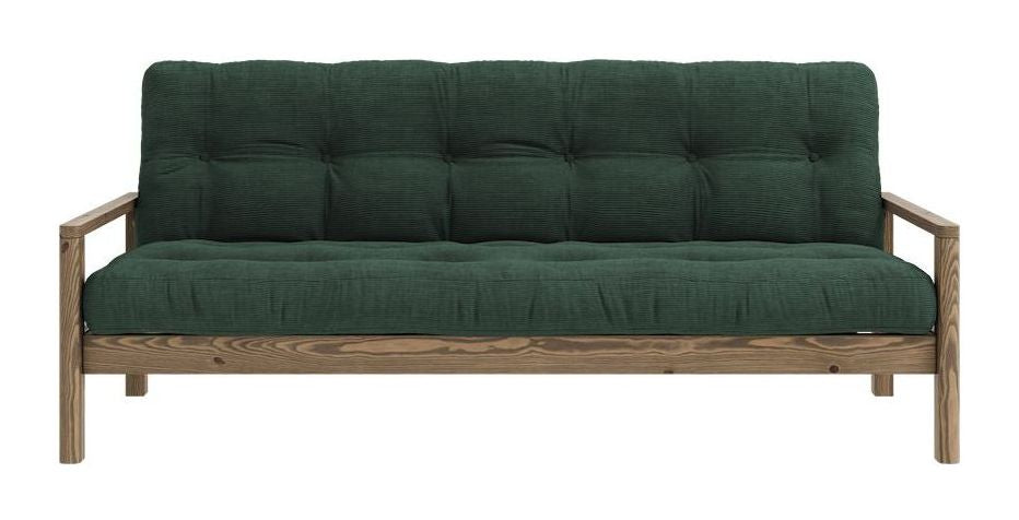 Knob Sofa bed, Brown lacquered pine, Seaweed velvet