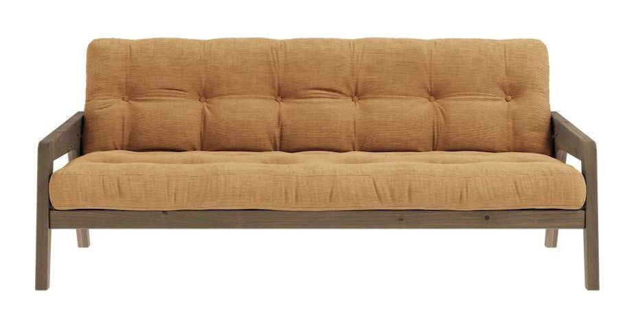 Grab Sofa bed, Brown lacquered pine, Brown velvet