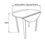 Truman Dining table with 2 flaps Ø91, White