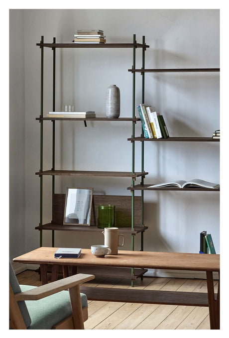 Shelving System, 2 bays, 9 shelves, H:200, Smoked Oak/Green