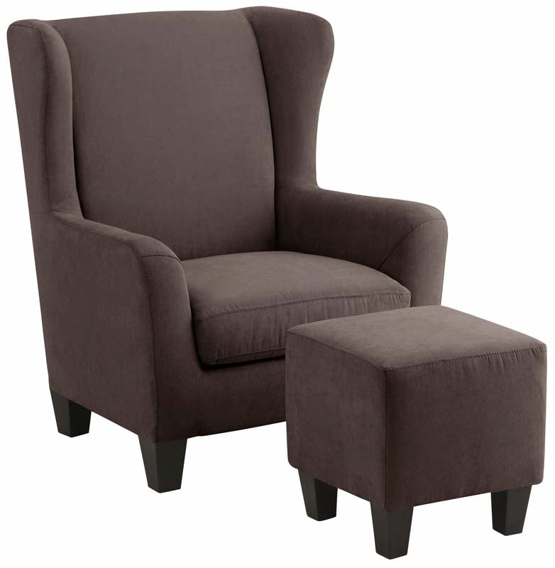 Chili Armchair w. stool, Brown Microfiber