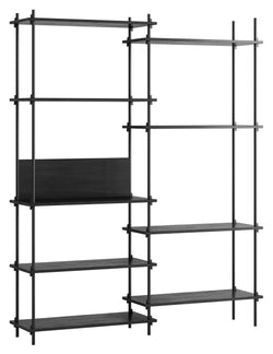 Shelving System, 2 bays, 9 shelves, H:200, Black/black