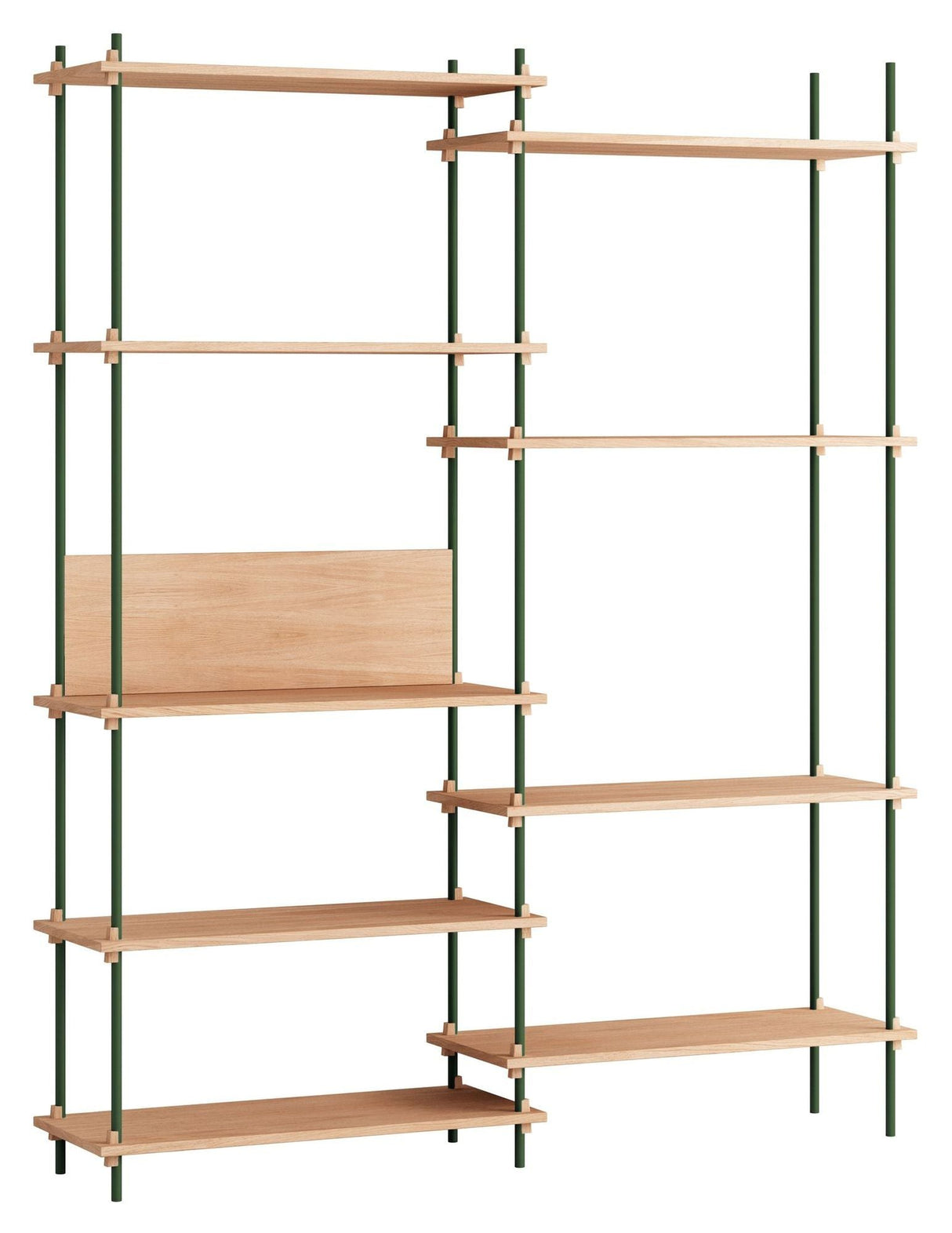 Shelving System, 2 bays, 9 shelves, H:200, Oak/Green