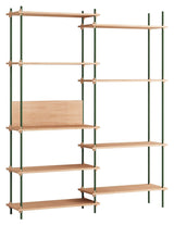 Shelving System, 2 bays, 9 shelves, H:200, Oak/Green