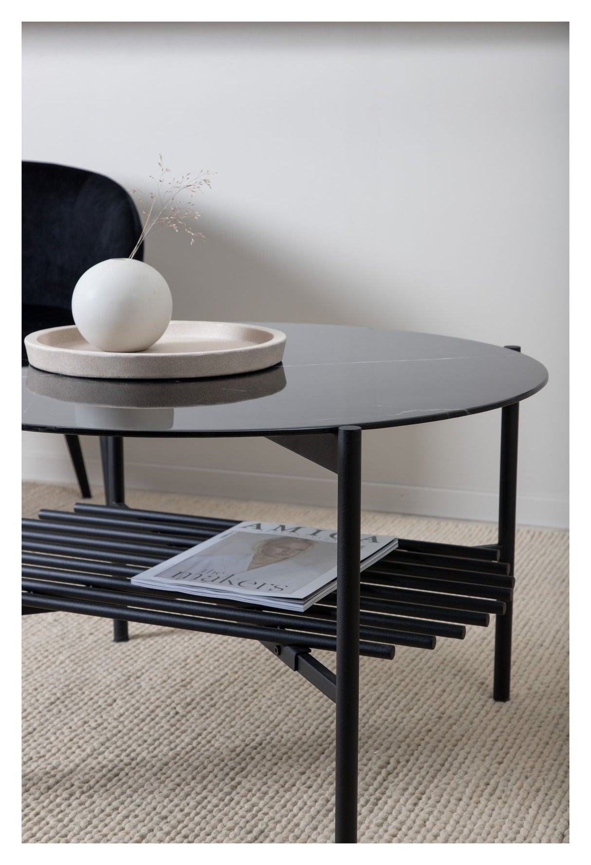 Von Staf Coffee table, Ø80, Black/Black glass with marble look