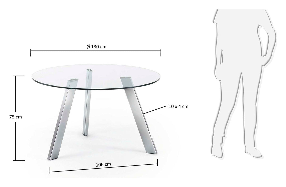 CARIB Dining table, Chrome, Tempered glass, Ø130