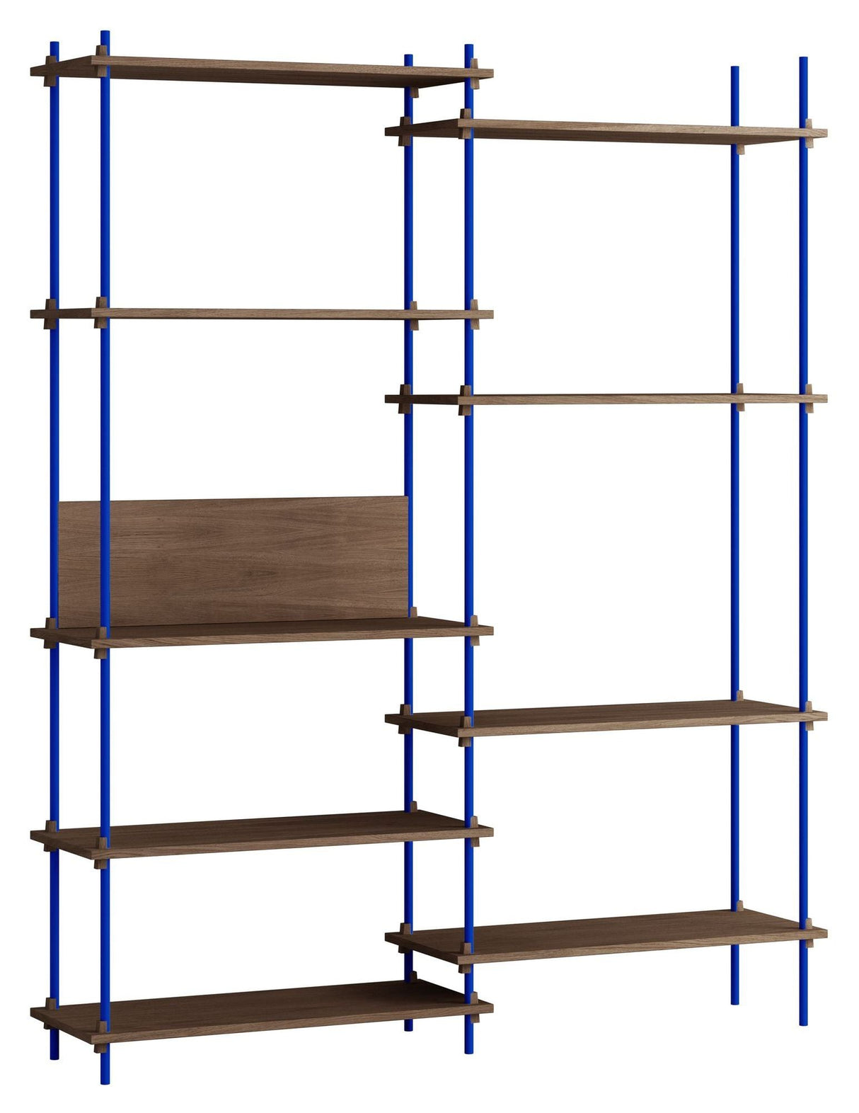 Shelving System, 2 bays, 9 shelves, H:200, Smoked Oak/Blue