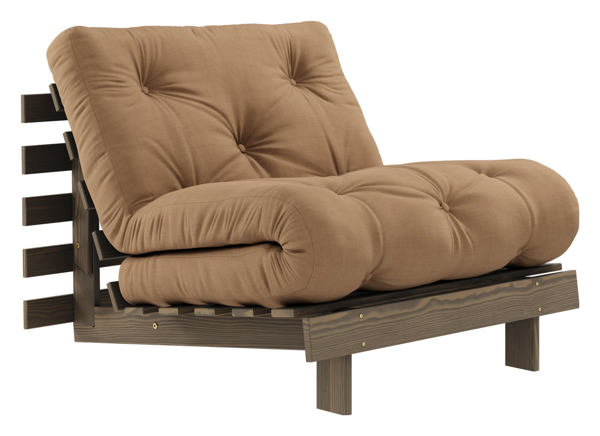 Roots 90 Sofa bed, Brown lacquered pine, Mocca