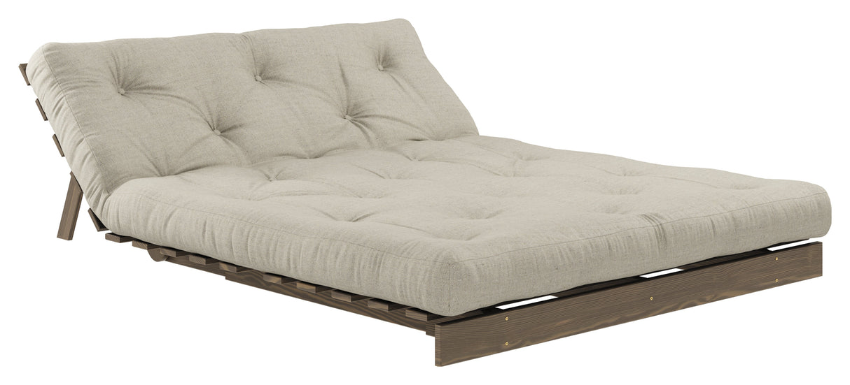 Roots 140 Sofa bed, Brown lacquered pine, Linen