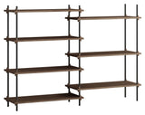 Shelving System, 2 bays, 7 shelves, H:115, Smoked Oak/Black