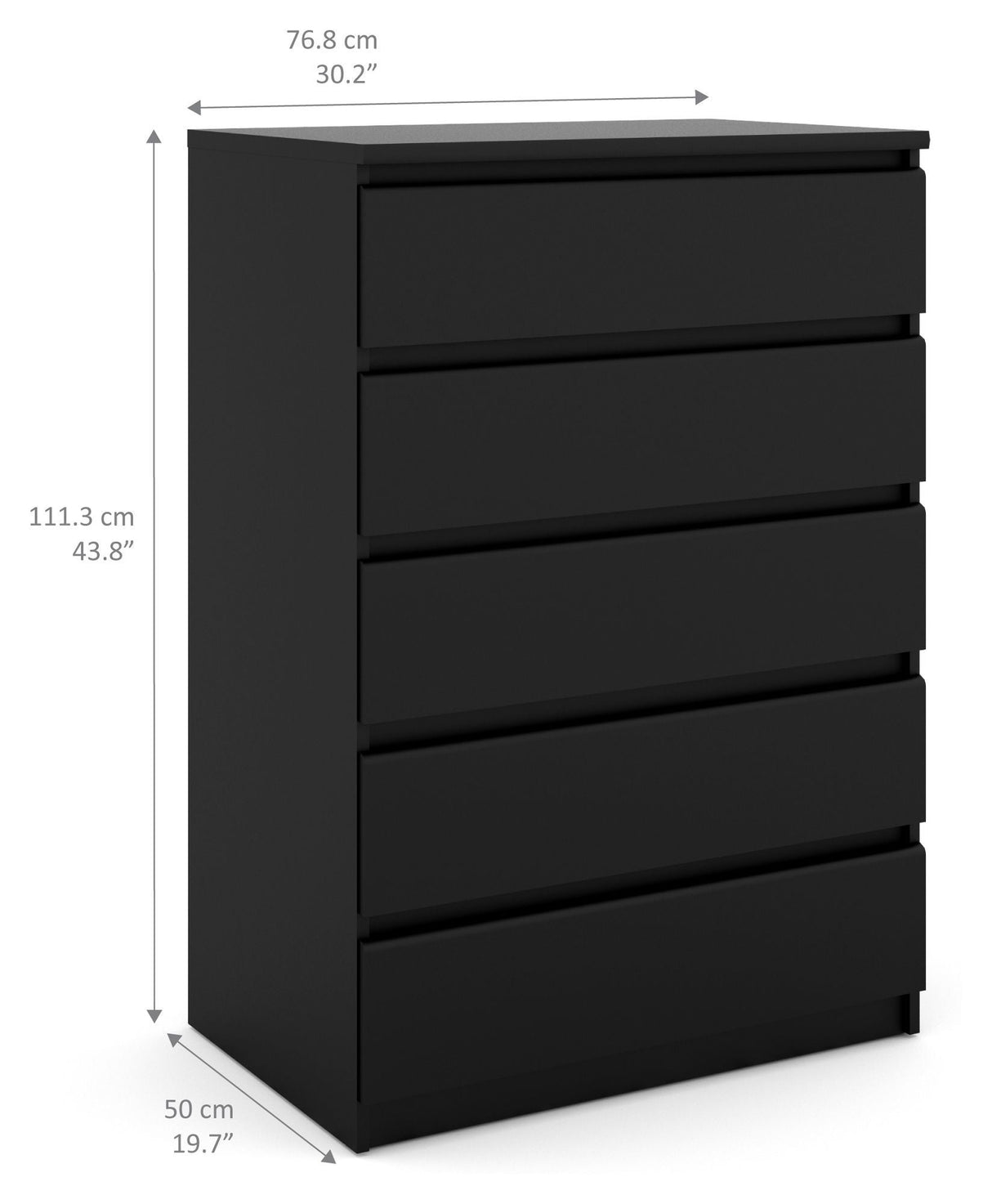 Naia Chest w/5 drawers - Matte black foil