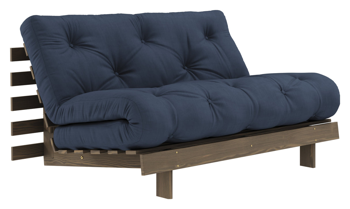 Roots 140 Sofa bed, Brown lacquered pine, Navy