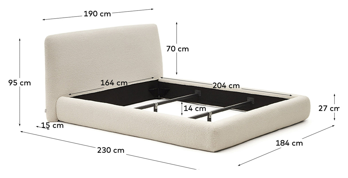 Martina Bed frame with removable cover, Off-White Shearling, For 160x200 mattress