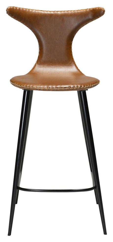 Dolphin bar stool SH: 67cm, vintage light brown leatherette/round black legs