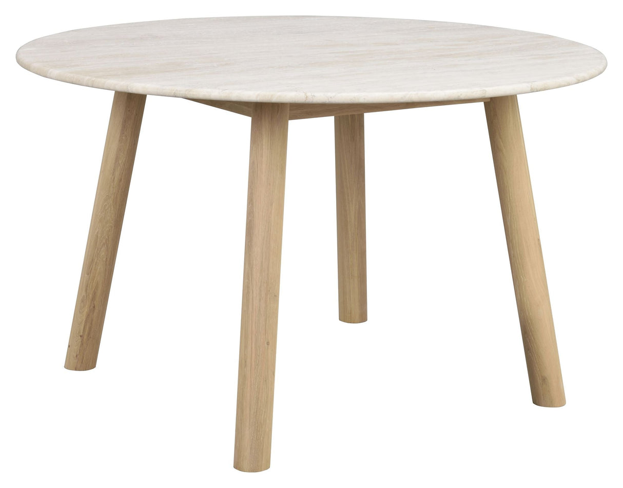 Taransay Dining table, Beige travertine, White pigm., Ø125