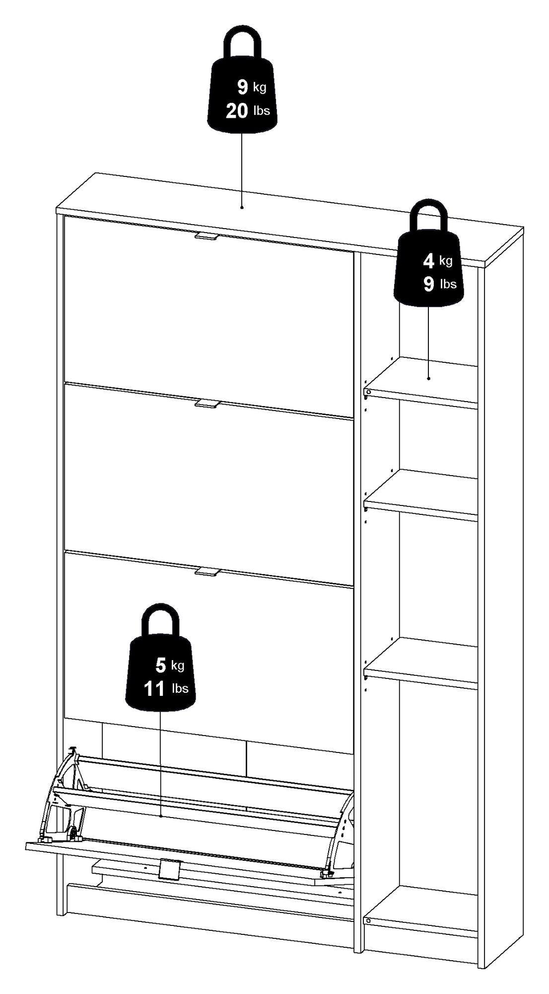 Shoes Shoe cabinet 4 folding doors w/2 compartments + 1 mirror door - Oak structure/White high gloss