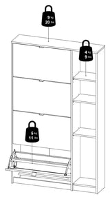 Shoes Shoe cabinet 4 folding doors w/2 compartments + 1 mirror door - Oak structure/White high gloss