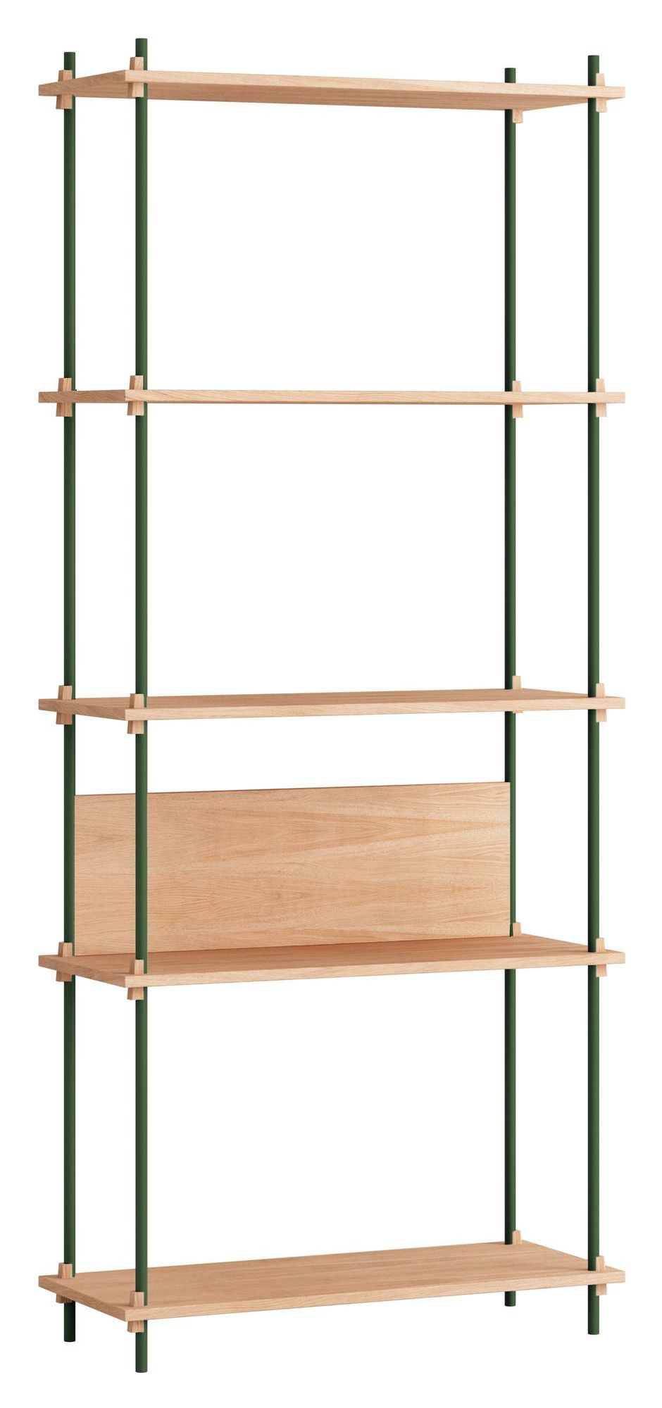 Shelving System, 1 bay, 5 shelves, H:200, Oak/Green