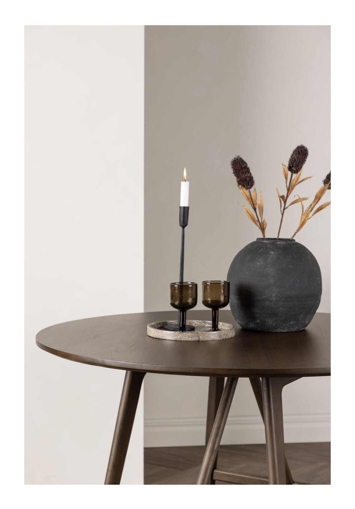 Kaseindon Dining table, Rubber wood, Dark brown, Ø100