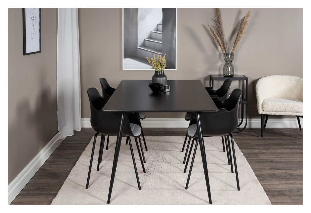 Silar Dining table in black Melamine with 4 Comfort chairs, Black Plastic