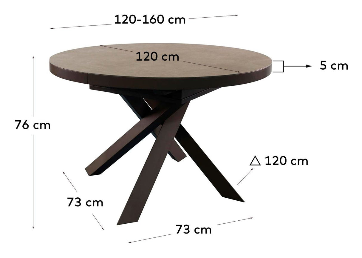 Vashti Retractable table, Brown ceramic, Ø120