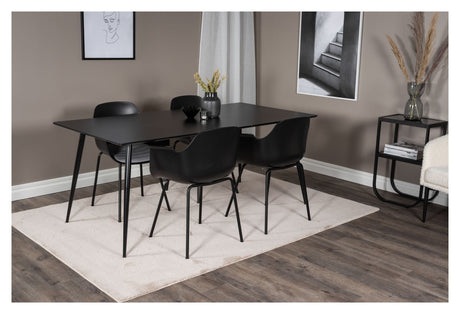 Silar Dining table in black Melamine with 4 Comfort chairs, Black Plastic