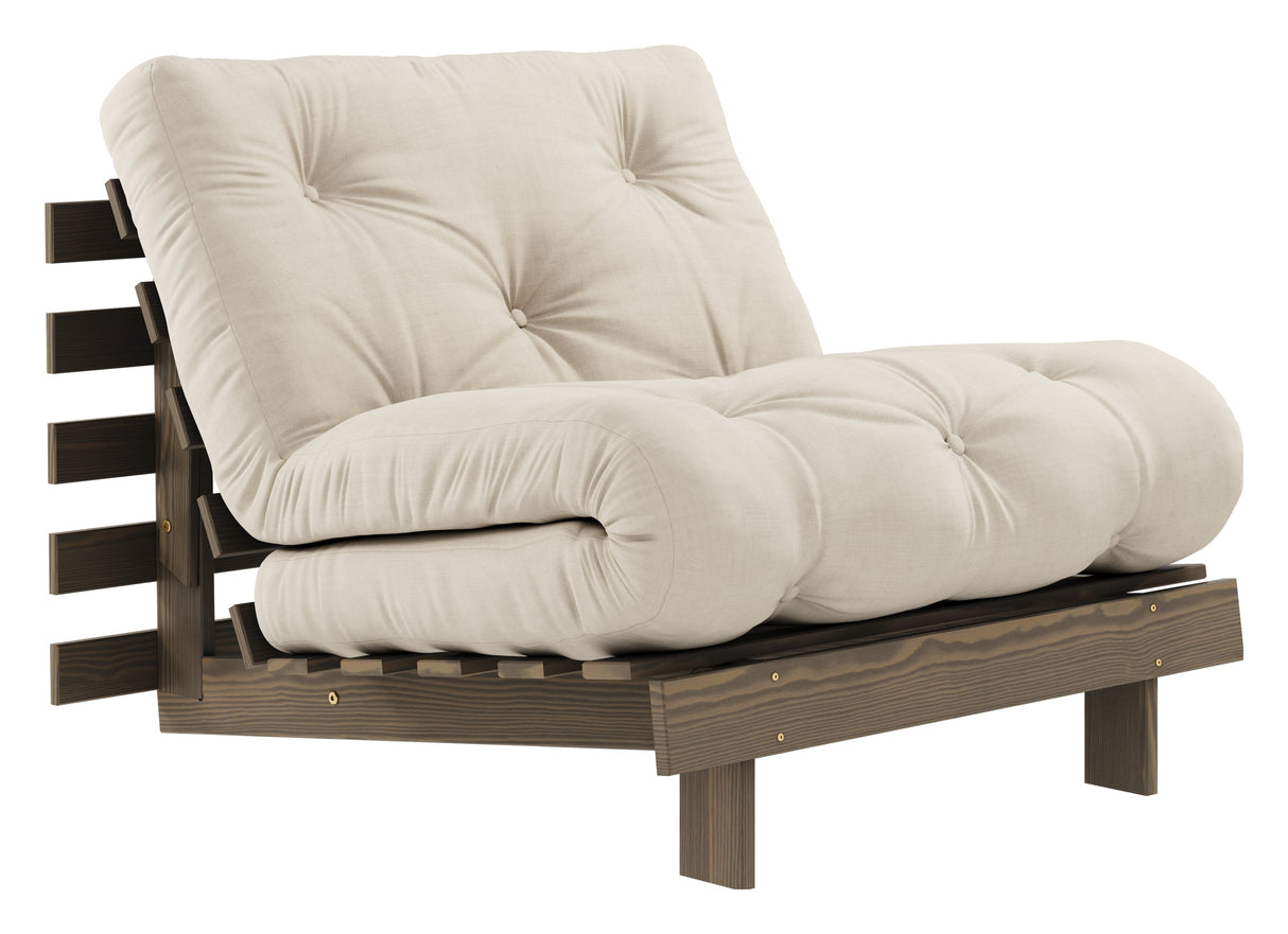 Roots 90 Sofa bed, Brown lacquered pine, Beige