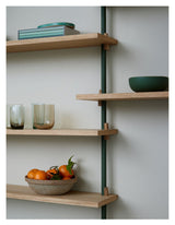 Wall Shelving, 2 bays, 5 shelves, H:85, Oak/Green