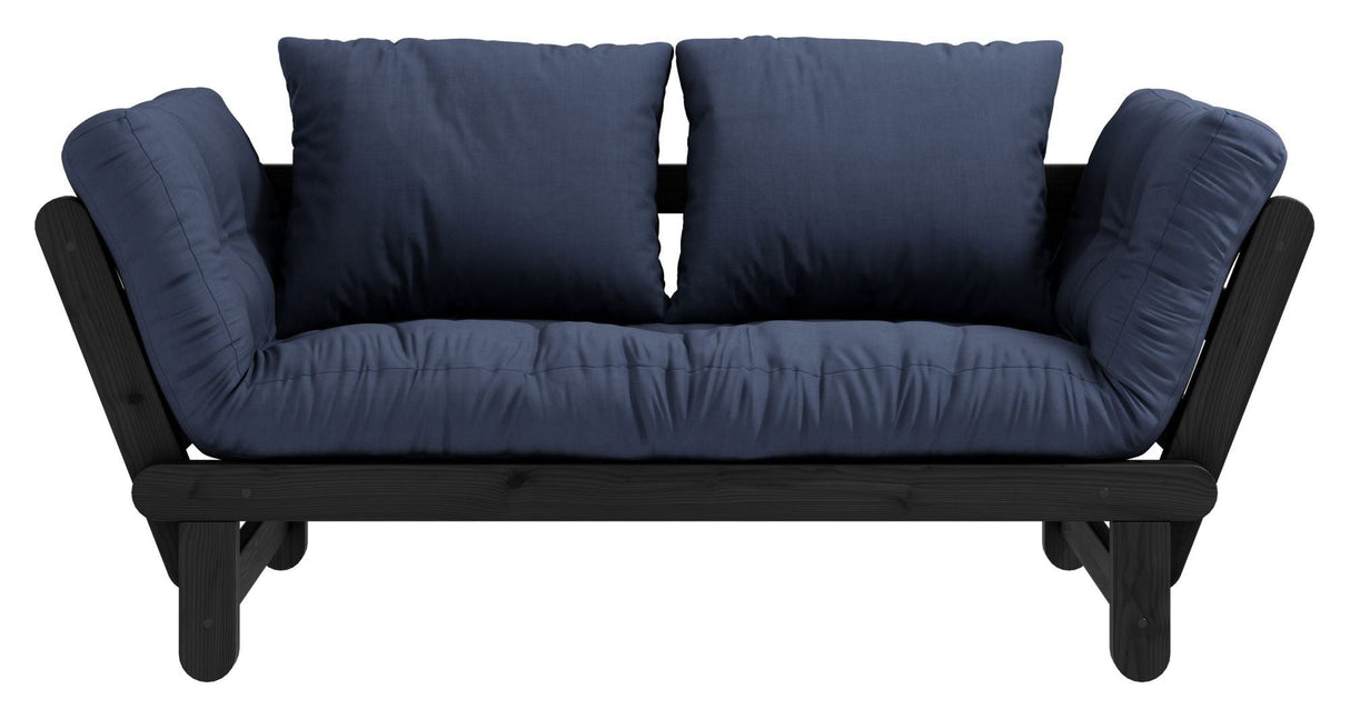 Beat Sofa bed, Black lacquered, Pine/Navy Petroleum Blue