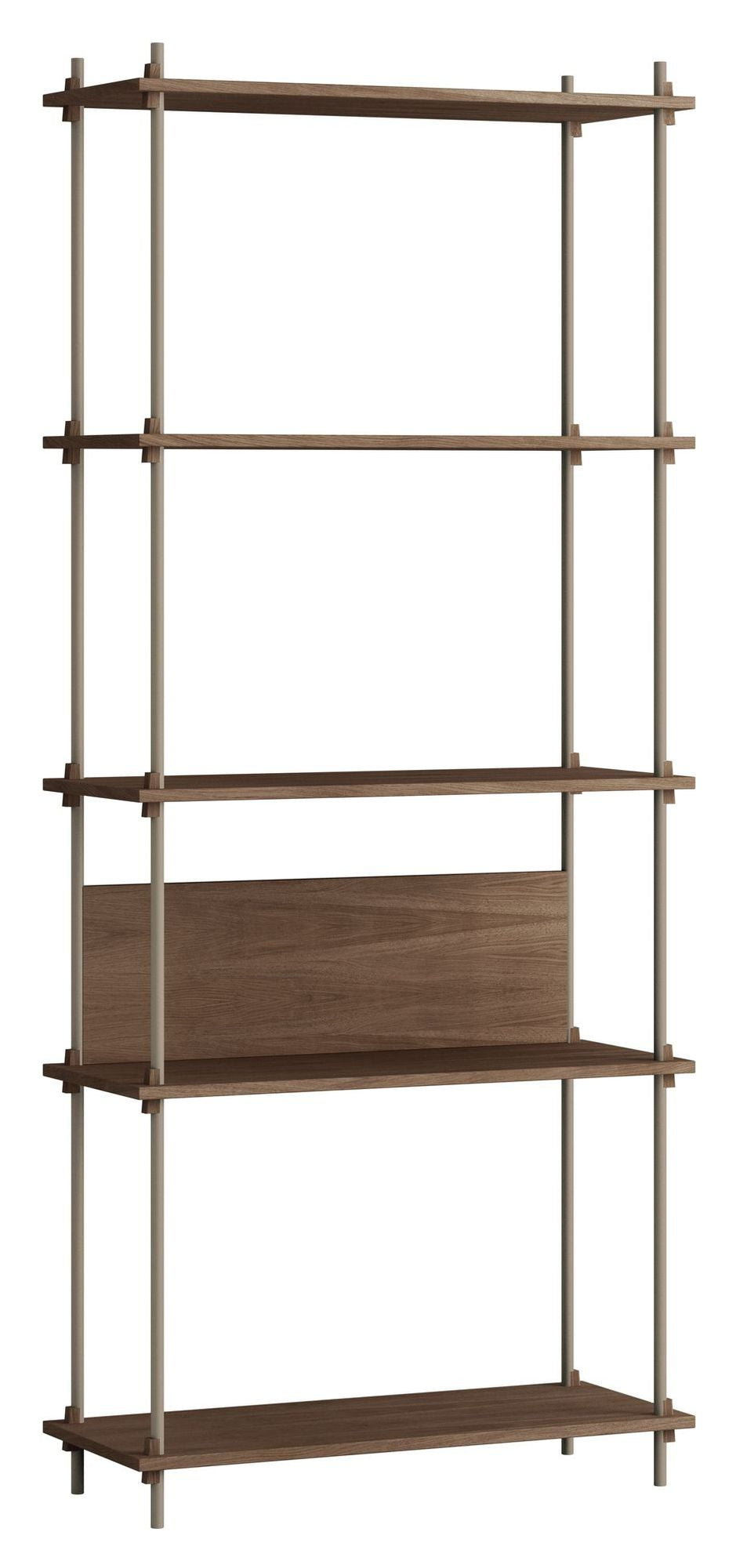 Shelving System, 1 bay, 5 shelves, H:200, Smoked Oak/Gray