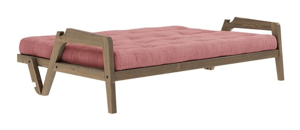 Grab Sofabed, Brown lacquered pine, Sorbet Pink velvet