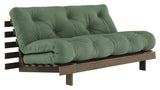 Roots 160 Sofa bed, Brown lacquered pine, Olive Green