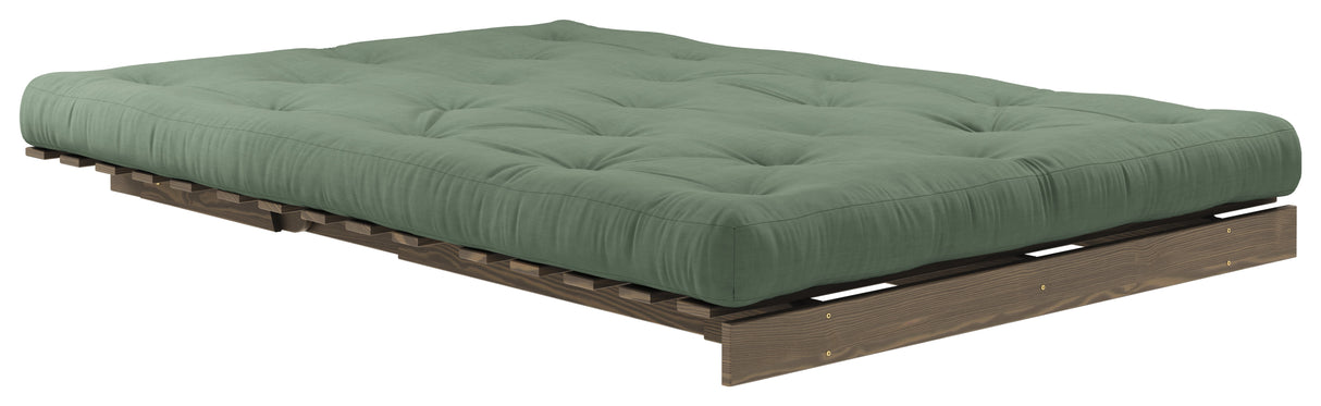 Roots 140 Sofa bed, Brown lacquered pine, Olive Green