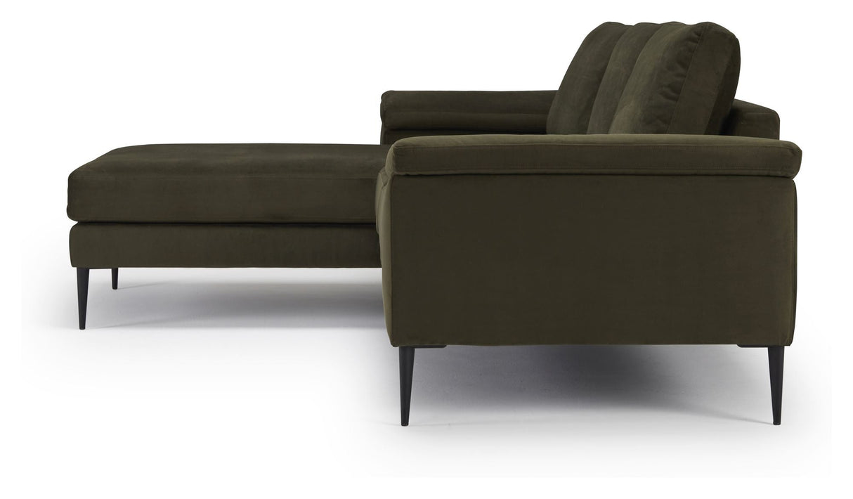 Nabbe 3-pers. Sofa with chaise longue, left green fabric