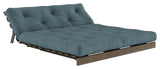 Roots 160 Sofa bed, Brown lacquered pine, Petrol Blue