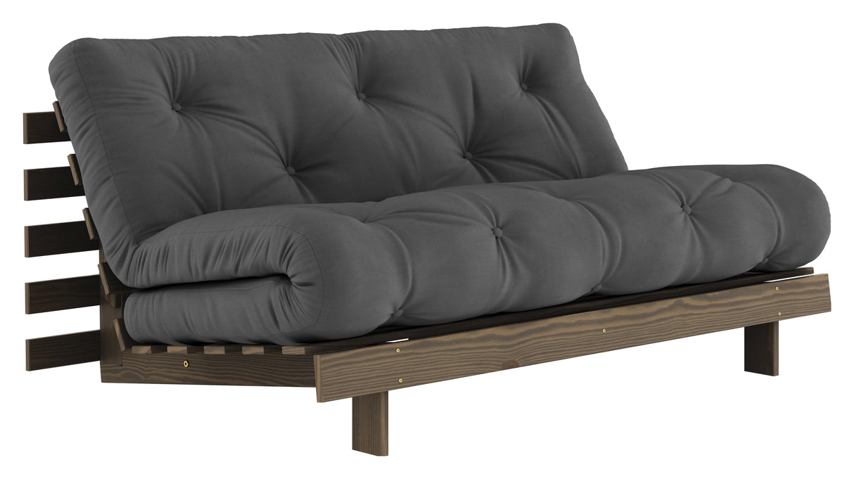 Roots 160 Sofa bed, Brown lacquered pine, Dark Gray