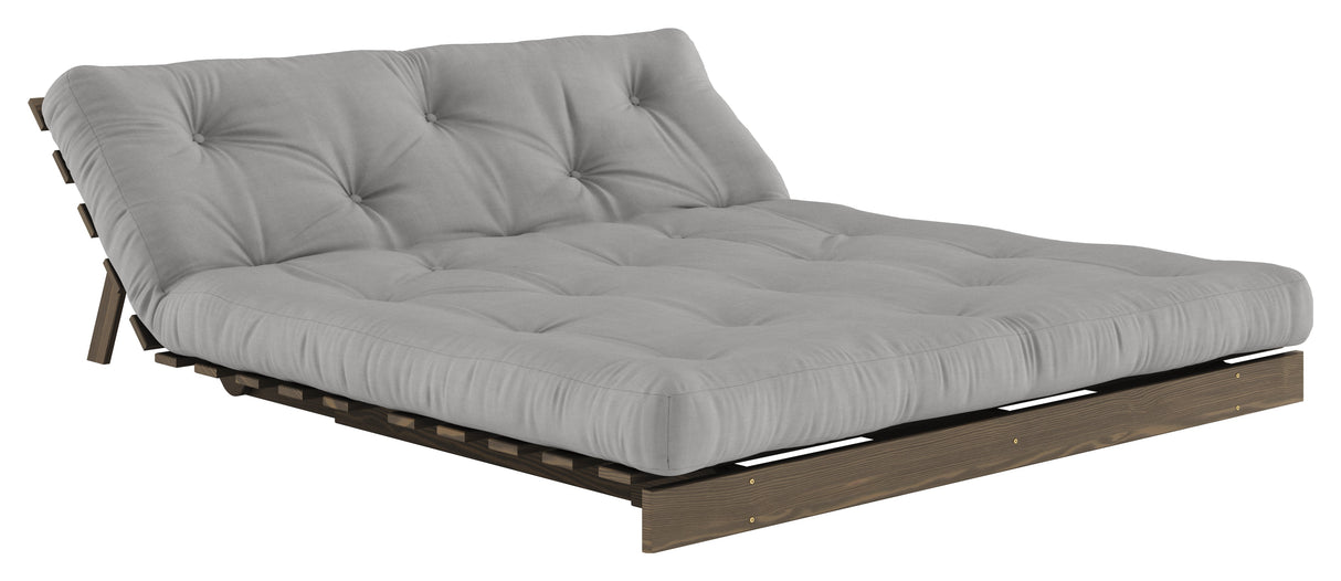 Roots 160 Sofa bed, Brown lacquered pine, Gray