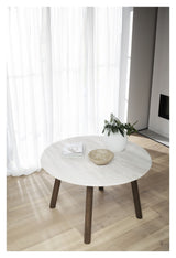 Taransay Dining table, Beige travertine, Brown oak, Ø125