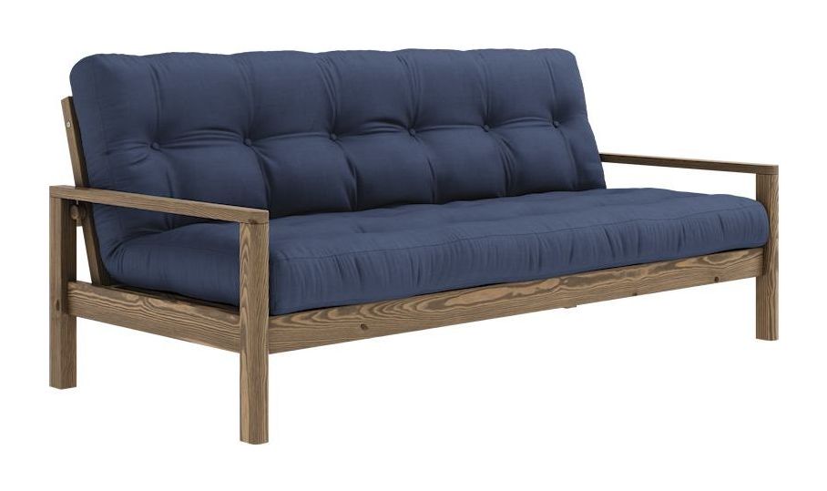 Knob Sofa bed, Brown lacquered pine, Navy