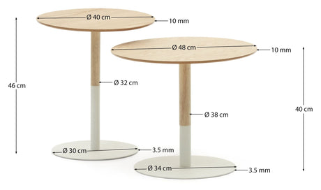 Watse side tables, Set of 2, Oak veneer, Ø40/48