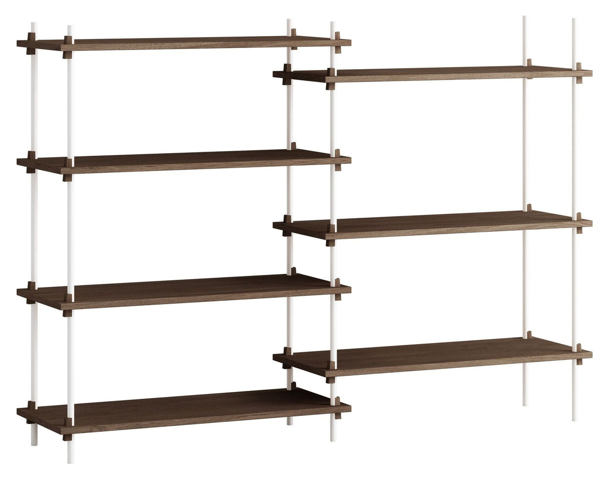 Shelving System, 2 bays, 7 shelves, H:115, Smoked Oak/White