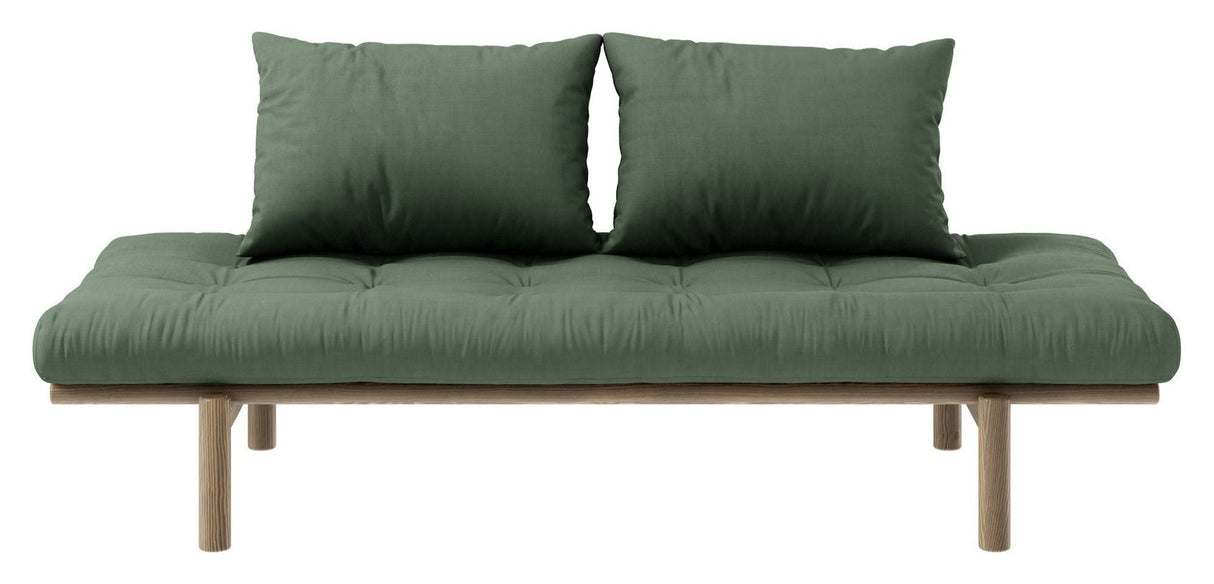 Pace Daybed Sofa bed, Brown lacquered pine, Olive Green