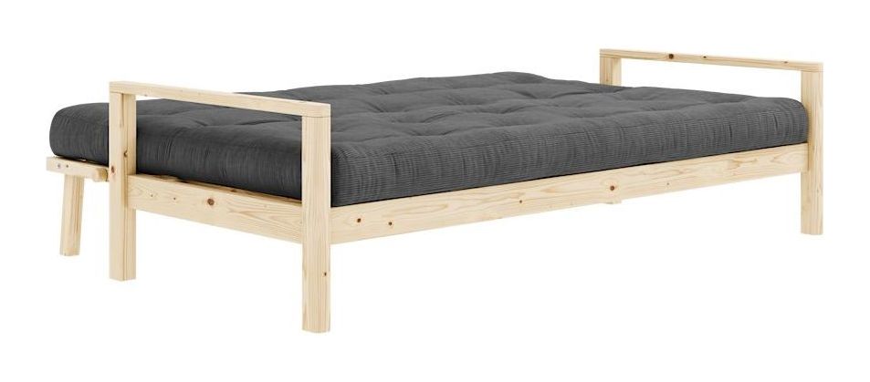 Knob Sofa bed, Lacquered Pine, Dark Gray Velvet