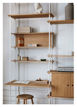 Shelving System with desk and cabinet, 2 bays, 4 shelves, H:200, Oak/White