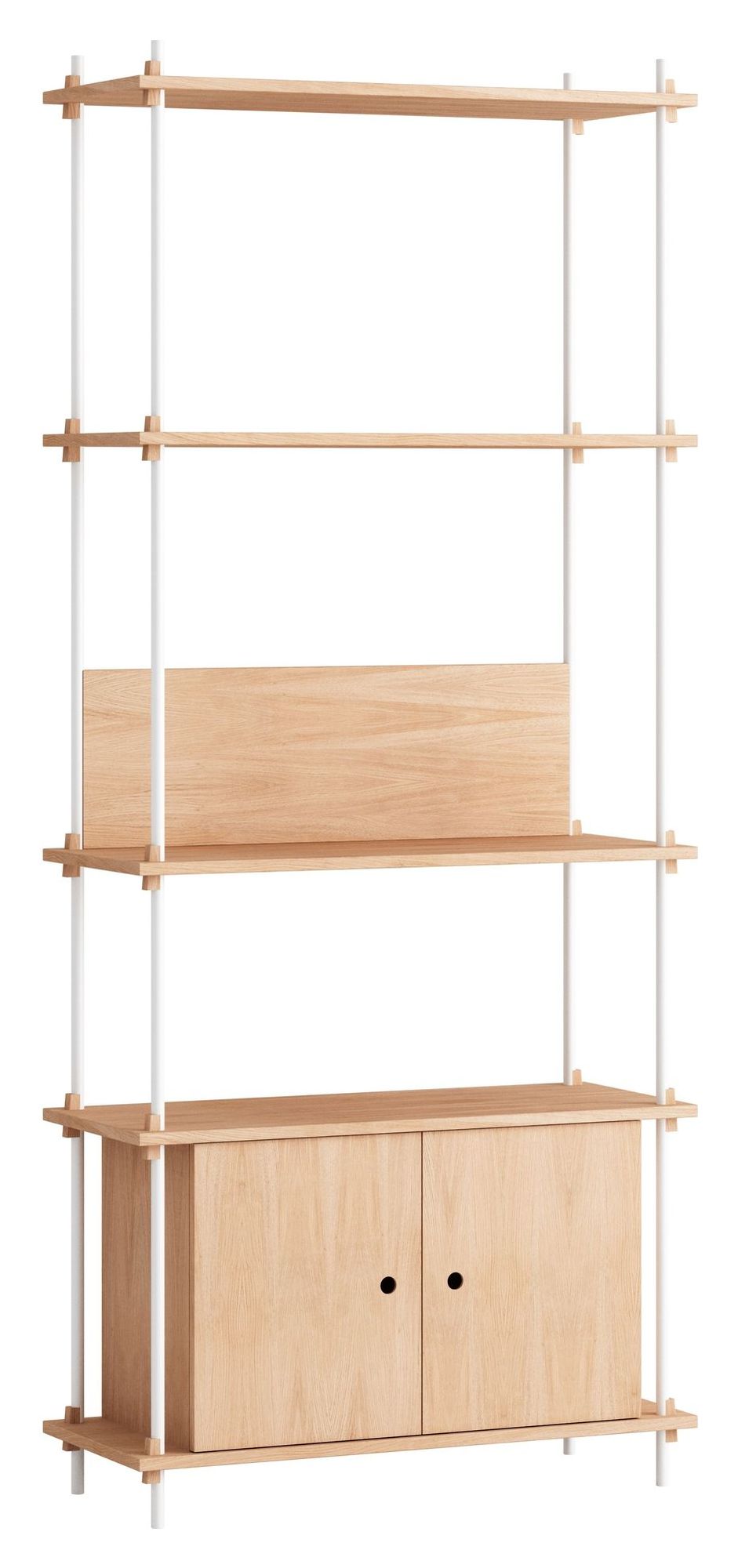 Shelving System w. cabinet, 1 bay, 3 shelves, H:200, Oak/White