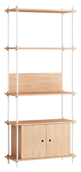 Shelving System w. cabinet, 1 bay, 3 shelves, H:200, Oak/White